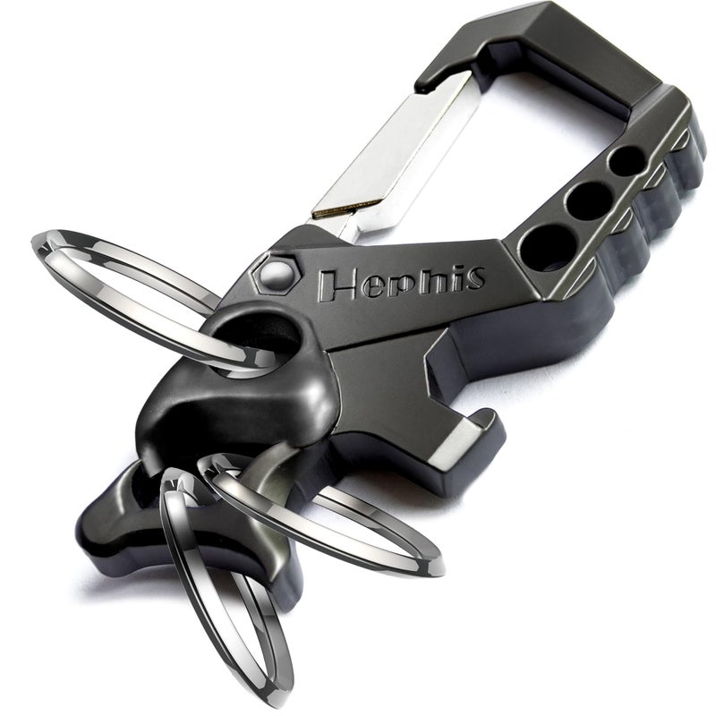 Hephis Heavy Duty Key Chain Bottle Opener,Carabiner Car Key Chains for Men and Women(Black - Image 1